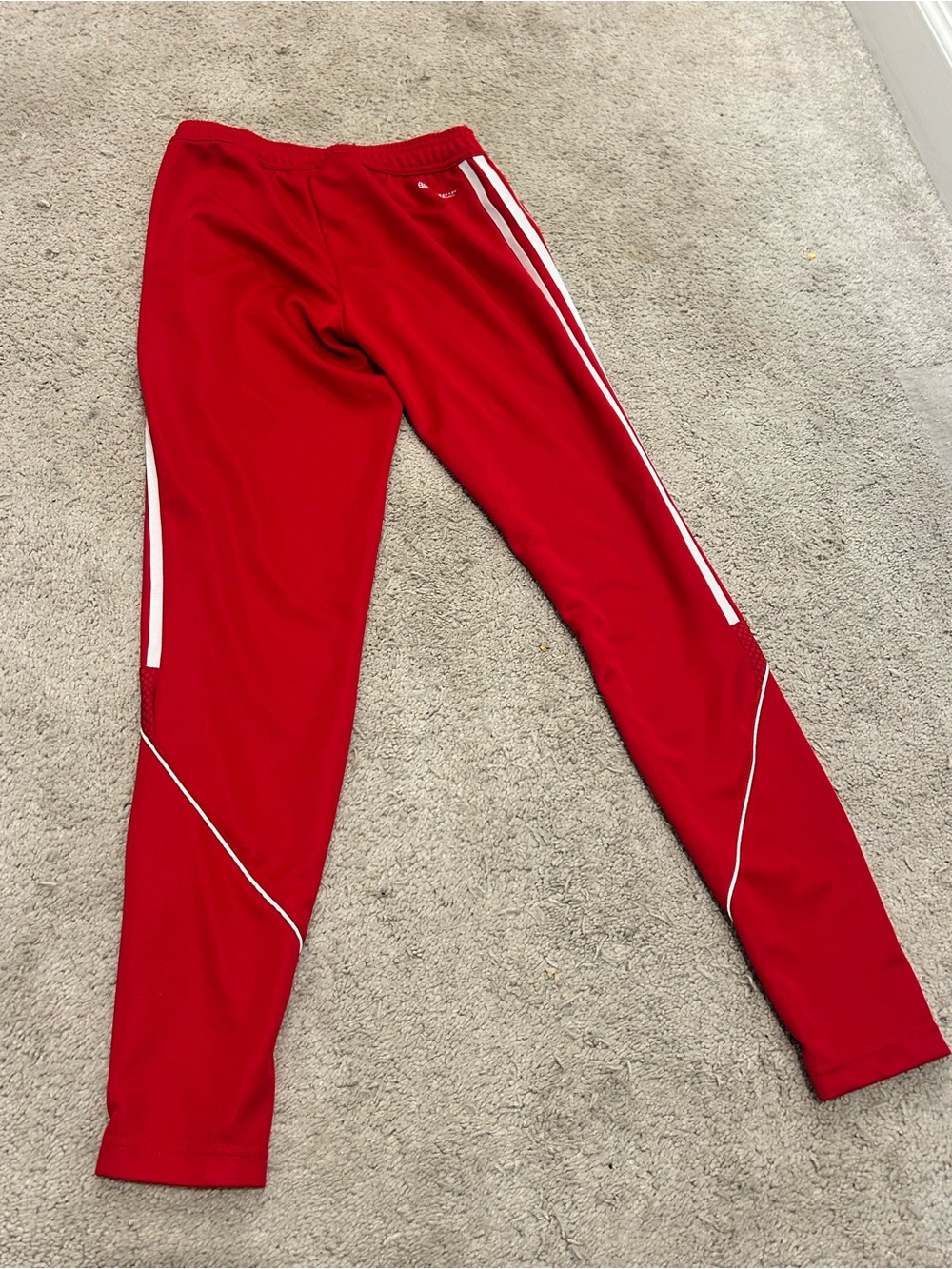 Red Adidas Track Pants with White Stripe